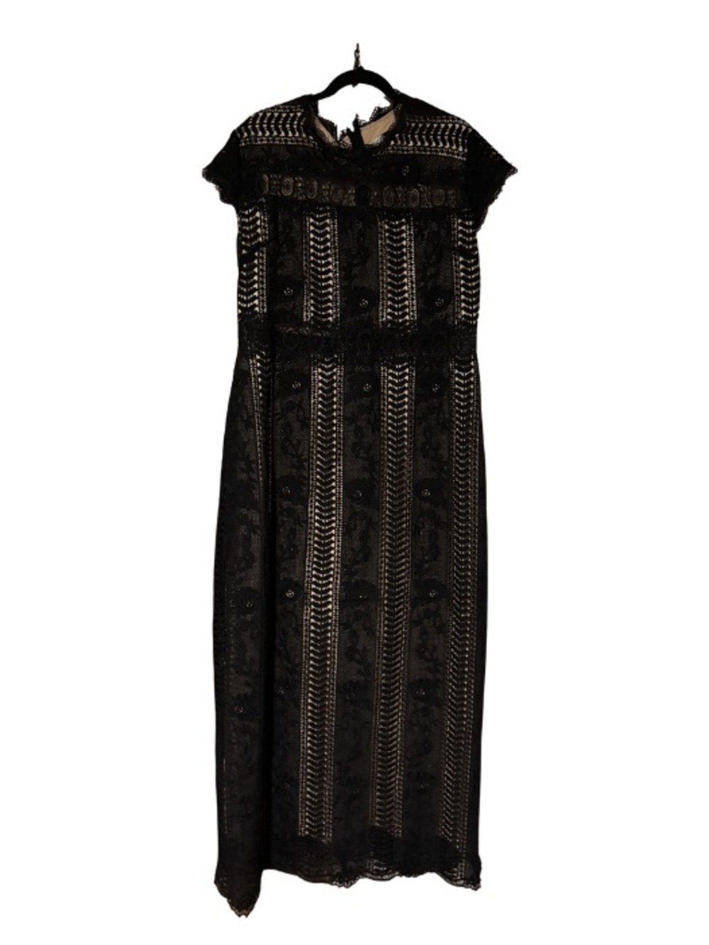 Black Lace Maxi Dress with Cap Sleeves by
